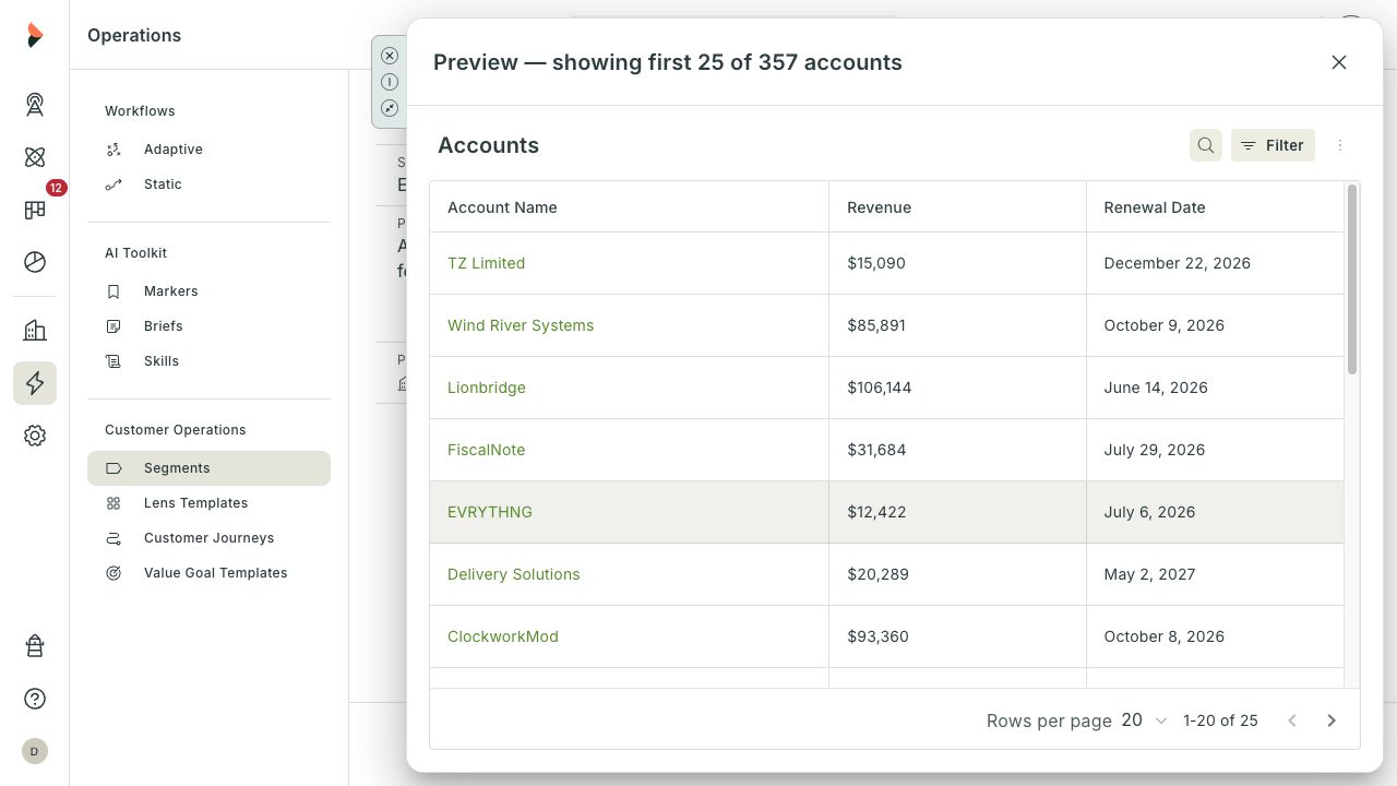 Segment preview showing matching Account records