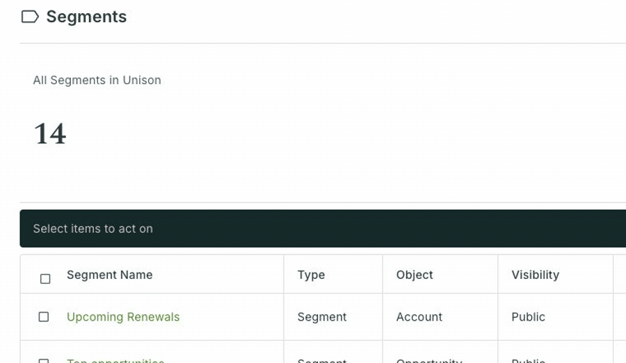 Segments list showing Bulk changes and a selected segment