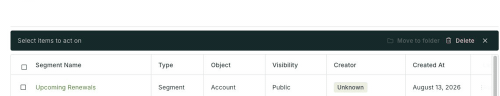Bulk action bar showing Move to folder and Delete
