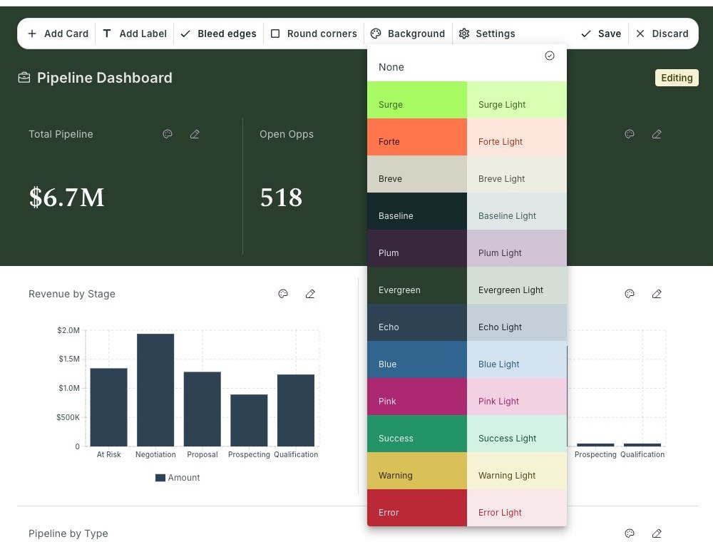 Lens builder toolbar with background color options