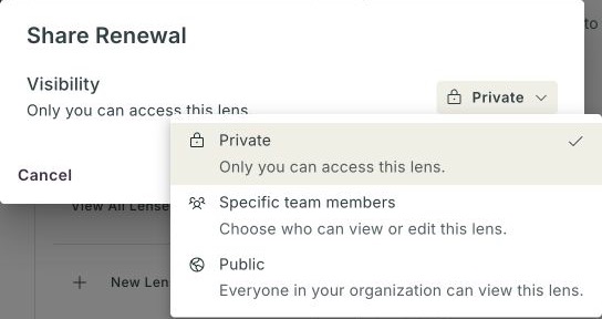 Visibility options for the Renewal Lens